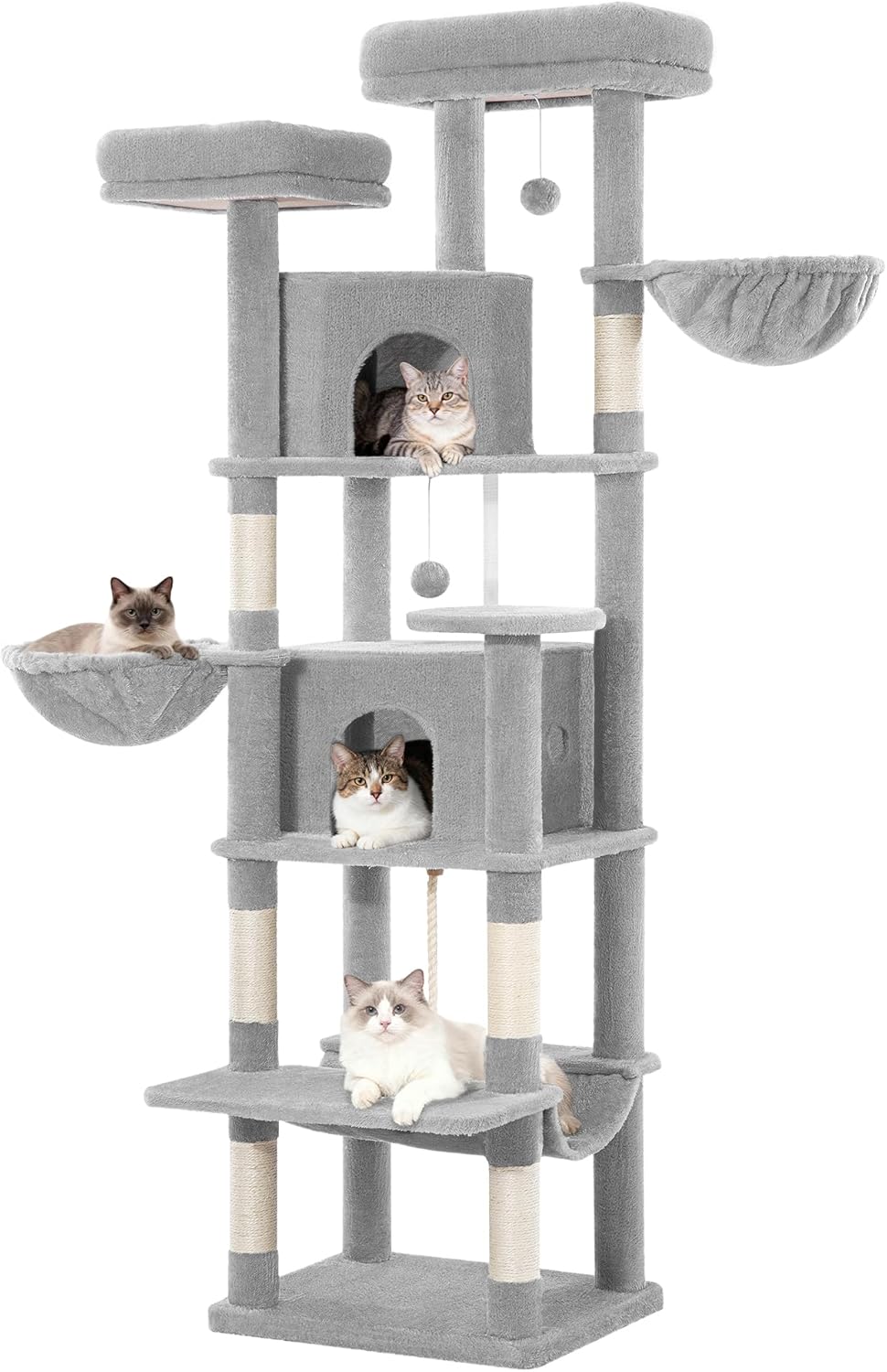 Kratzbaum Gross 175 cm, Katzenbaum XL, Kratzbaum Grosse Katzen Stabil mit Kratzsäulen, 2 Gemütlichen