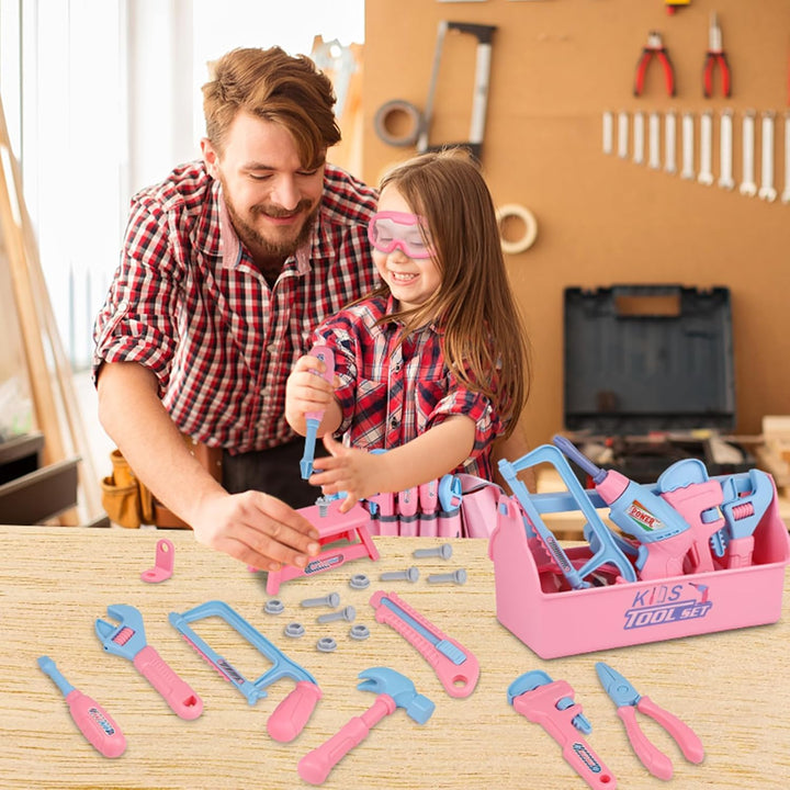 Magic4U Werkzeugkoffer Kinder,Werkzeuggürtel,Bohrerspielzeug,Werkzeugkasten,Bauwerkzeug Spielzeug,Ki