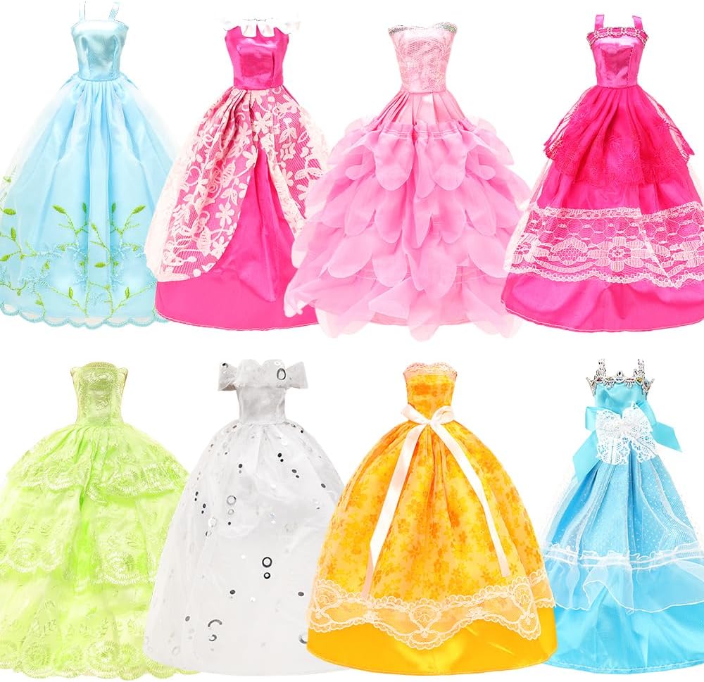 Miunana 27 Puppenkleidung Kleidung Schmuck Zubehör Hochzeit Party Abendkleider für Puppen = 10 Kleid