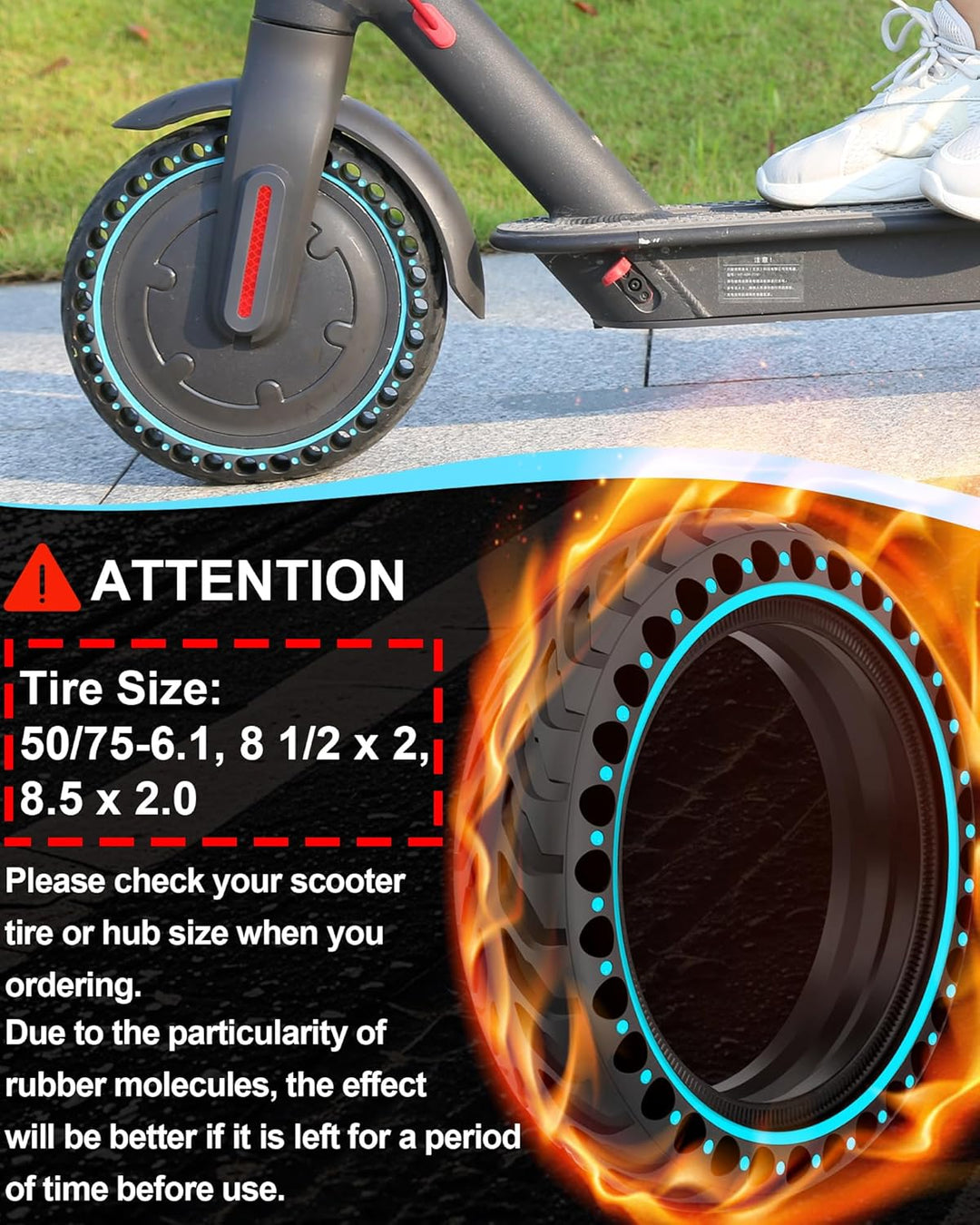 2PCS E Scooter Reifen 50/75-6.1 Tubeless, Werten Sie Ihr Scooter Auf mit Reifen 8 1/2 x2, Vollgummir