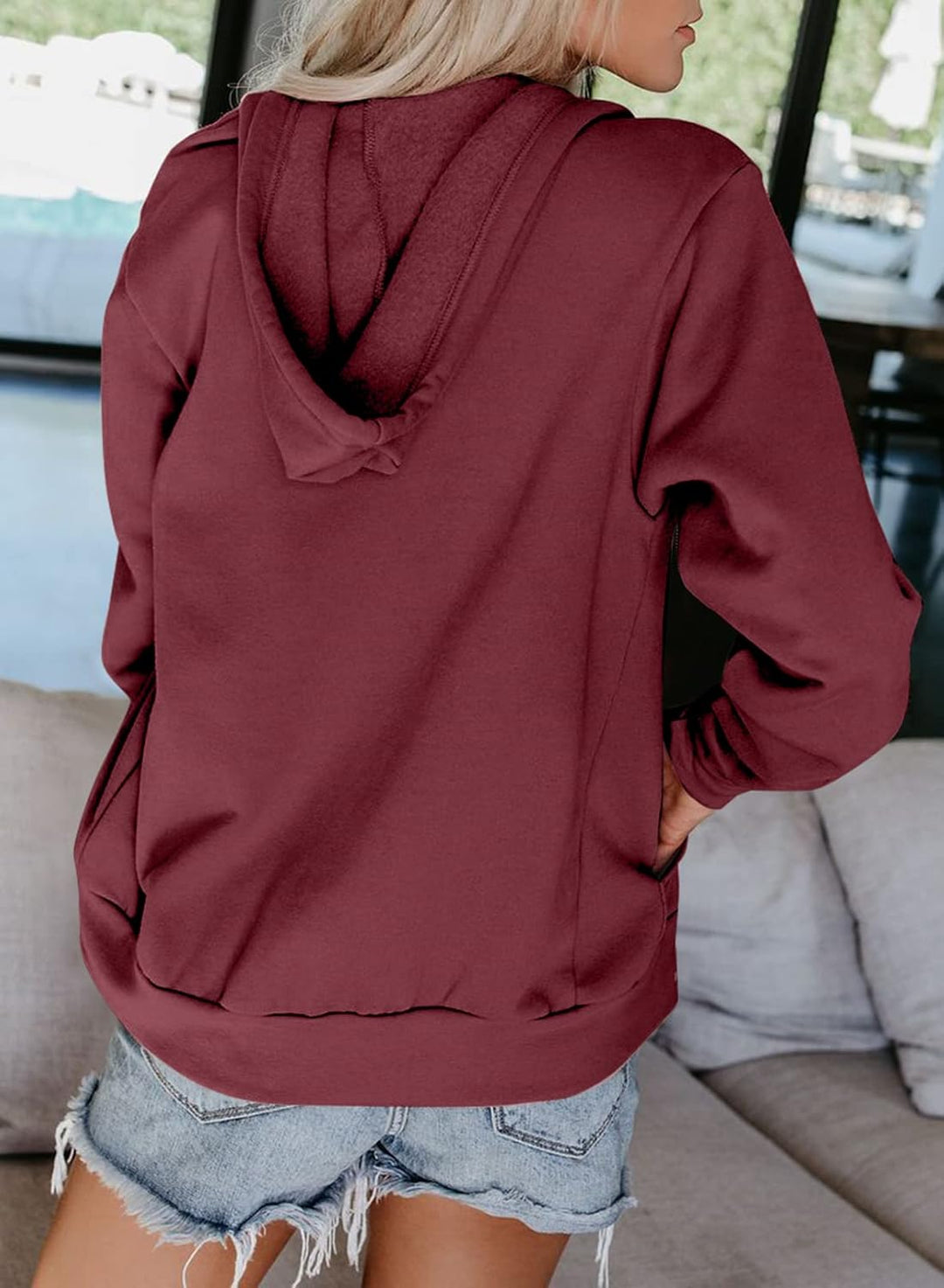 Uusollecy Damen Sweatjacke Hoodie Sweatshirtjacke Pullover Oberteile Kapuzenpullover Einfarbig Full