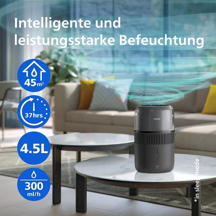 Philips 5000 Series Smart Verdunstungsbefeuchter für 45m², 12dB Ultra-leise, Schlafmodus, 99% wenige