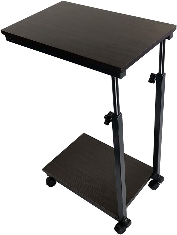 KKTONER Beistelltisch Sofatisch höhenverstellbar Betttisch Kaffeetisch mit Rollen Walnuss Optik