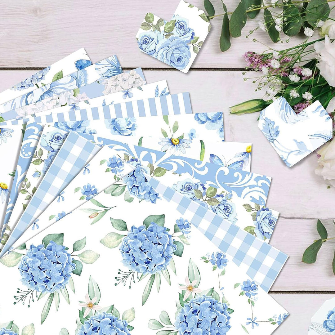 Scrapbook Papier 30x30 Scrapbook Bastelpapier mit Blumen Muster, Blau Scrapbooking Papier Frühling M