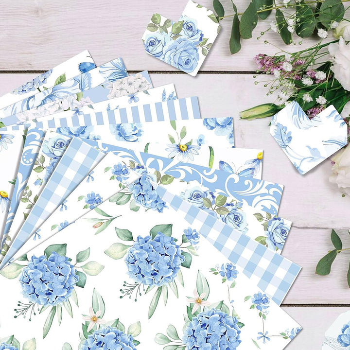 Scrapbook Papier 30x30 Scrapbook Bastelpapier mit Blumen Muster, Blau Scrapbooking Papier Frühling M