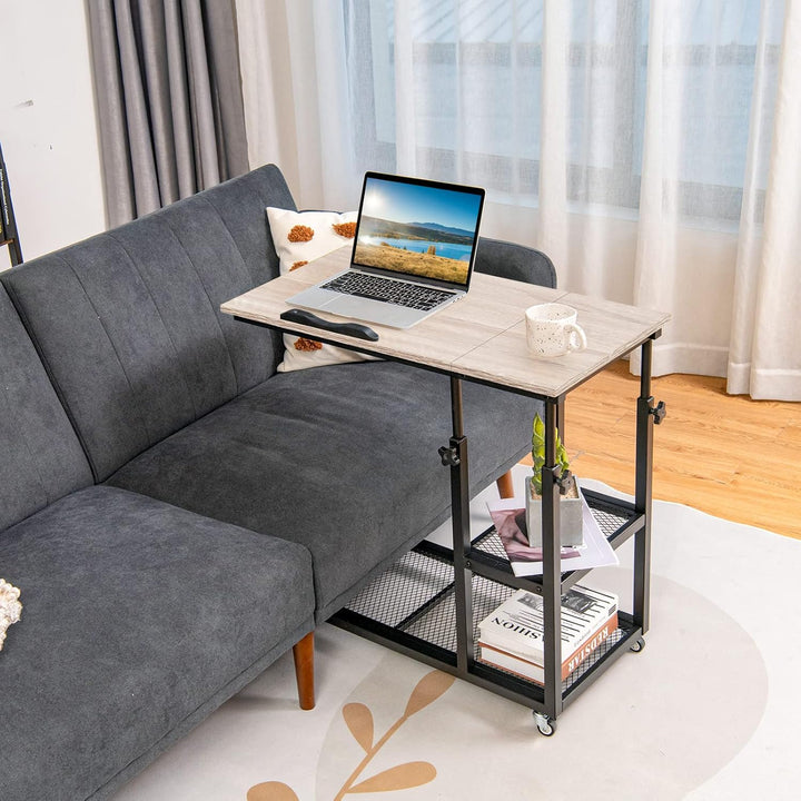COSTWAY Laptoptisch mit höhen- und neigungsverstellbar, 3 Ebenen Beistelltisch, C-förmiger Sofatisch