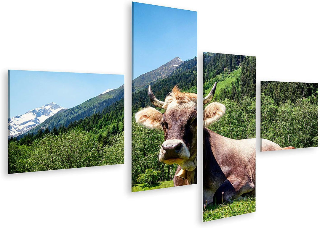 islandburner Bild auf Leinwand Kuh Europäische Alpen Bilder Wandbilder Poster Leinwand 150x80cm - 4