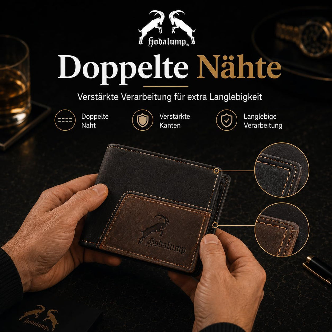 hodalump Echt-Leder Geldbörse • Geldbeutel für Damen und Herren mit RFID-Schutz • Portmonee mit Münz