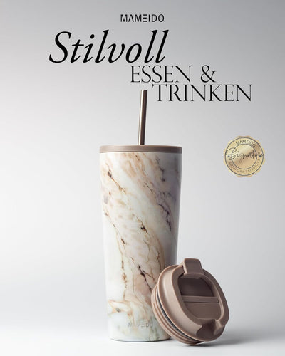 MAMEIDO Thermobecher mit Strohhalm 700ml & 470ml - Trinkbecher mit Deckel und Strohhalm aus Edelstah