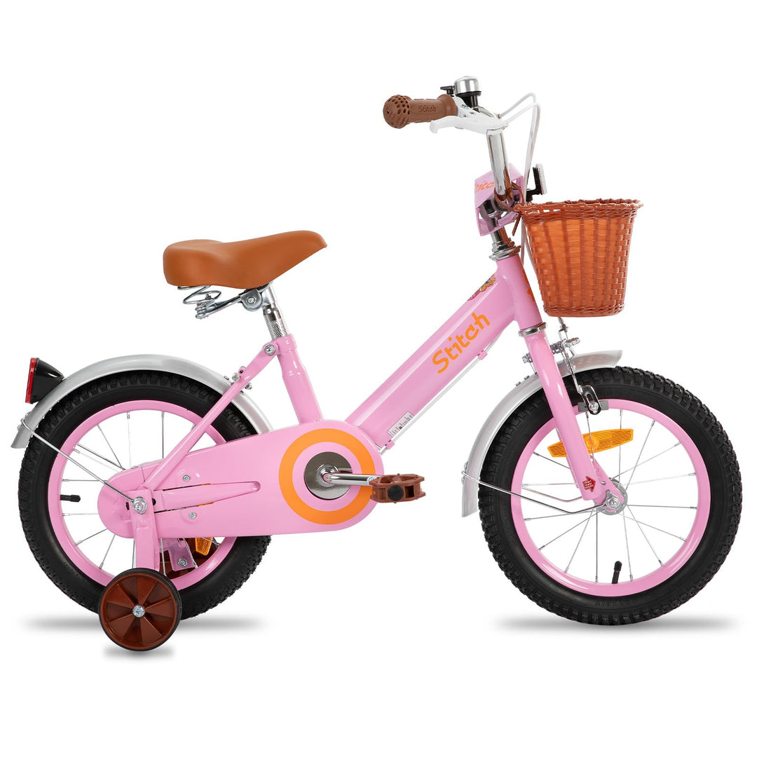 STITCH Retro 12/14/16/18 Zoll Kinderfahrrad für 2-8 jährige Mädchen, Kinderfahrrad mit Frontkorb & S