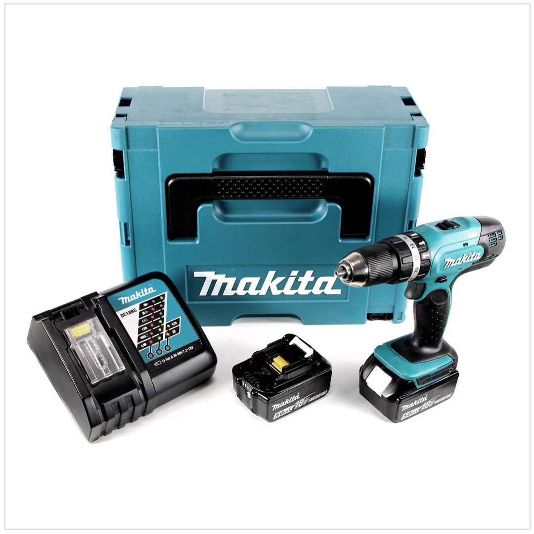 Makita DHP 453 RTJ Akku Schlagbohrschrauber 18V 42Nm + 2x Akkus 5,0Ah+ Ladegerät im Makpac 2