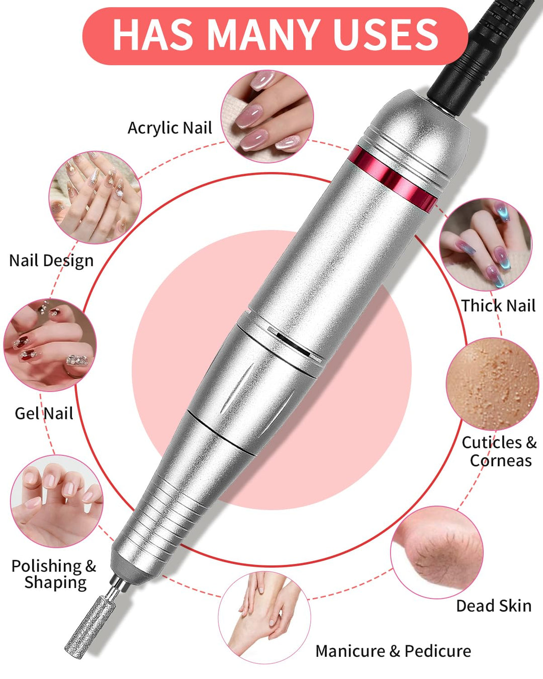 Nagelfräser Professionell, Nagelfräser für Gelnägel, 45000 rpm Elektrische nagelfeile mit Pedalen, N