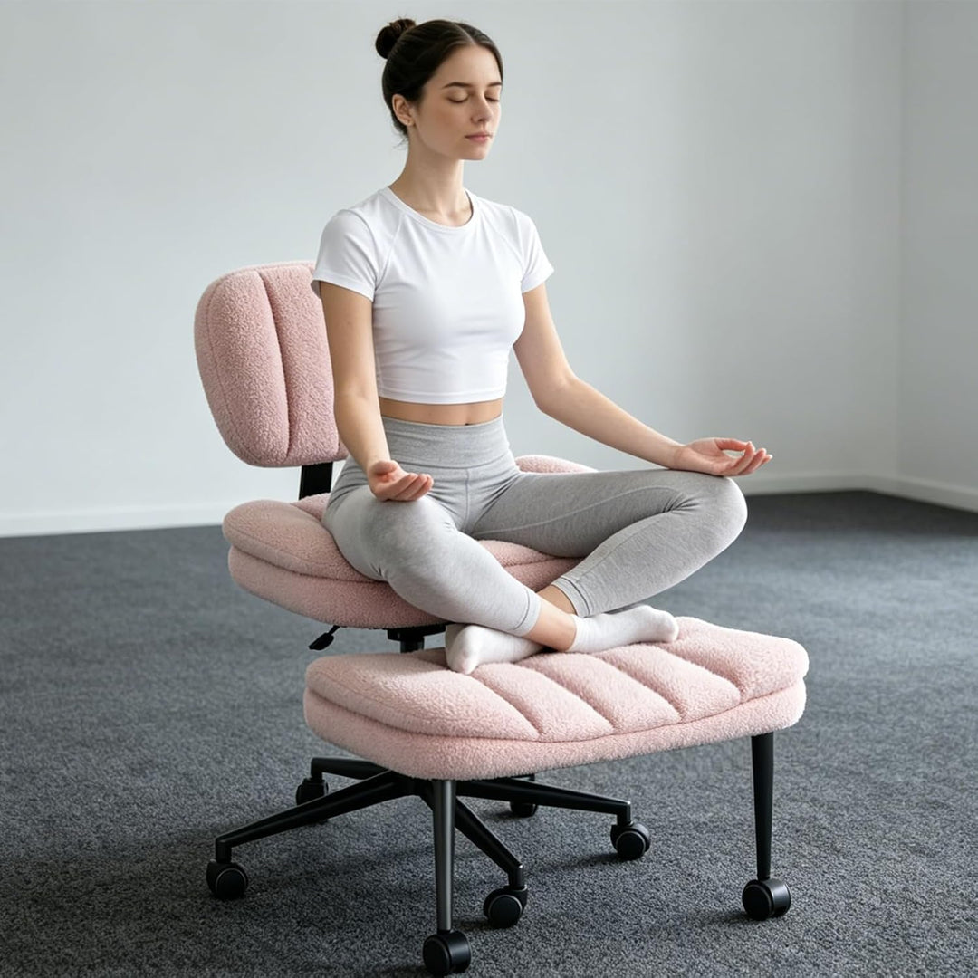Bürostuhl Schreibtischstuhl Schneidersitz Stuhl, Kunstlammfell Ergonomischer Meditationsstuhl mit Ve