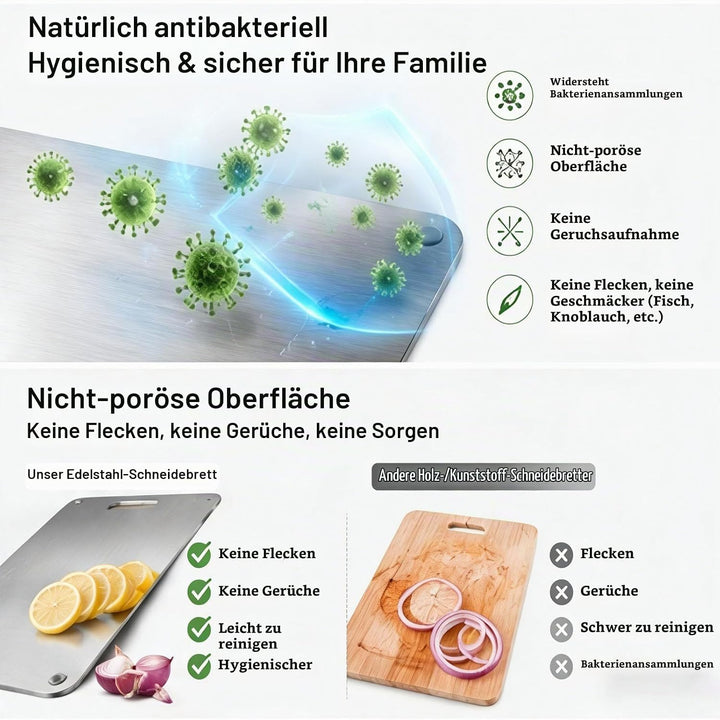 Edelstahl Schneidebrett Set 3-teilig, 1mm Ultra-Dünn &amp; Flexibel, Spülmaschinenfest &amp; Rostfrei, Doppe