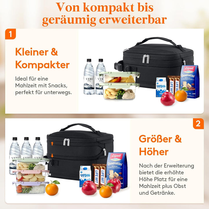 Lifewit Erweiterbare Lunchtasche 12L, Kühltasche Klein, Lunch Bag 12L Schwarz, 12L Schwarz