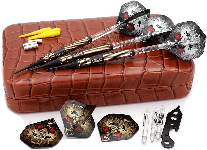 CUESOUL 16 Grams Deluxe Soft Tip Darts Set with Luxury Case（Dragon Series） JL-STL-B1102+D602, JL-STL