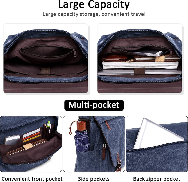 DORRISO Herren Umhängetasche Mode Schultertasche Leinwand Schultertaschen für 13.3 Zoll Laptop Kurie