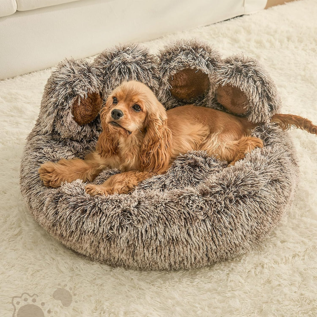 Jiupety Haustierbett in Pfotenform, beruhigendes Donut-Hundebett für mittelgrosse und kleine Hunde,