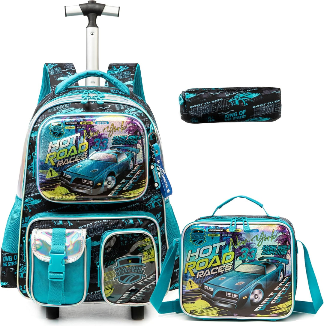 Egchescebo Rollrucksack für Jungen, 43,2 cm, mehrere Funktionstaschen, Blau-240525-lg, 17, Reiseruck