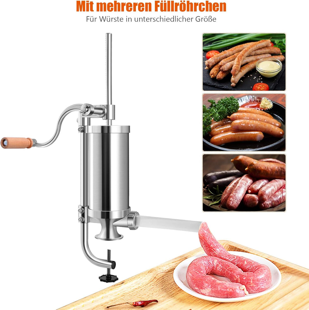 GOPLUS Wurstfüller aus Edelstahl, Wurstfüllmaschine Wurstmaschine Manuell, Wurstpress mit 4 verschie