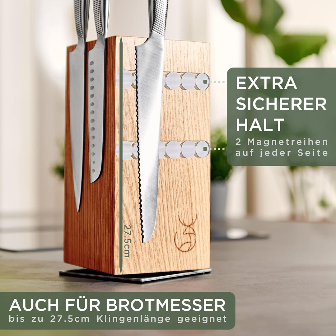 WALDWERK Design Messerblock ohne Messer - Messerblock magnetisch und drehbar aus edlem Eichenholz -