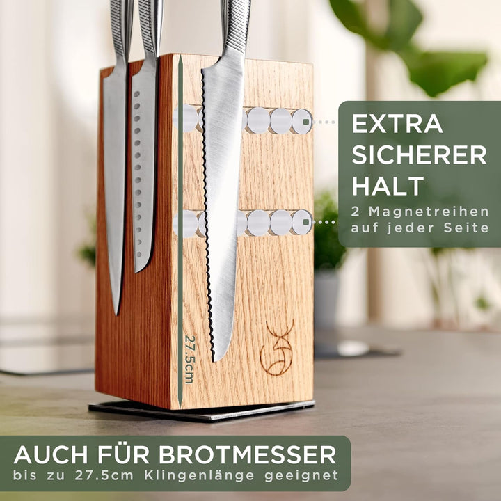 WALDWERK Design Messerblock ohne Messer - Messerblock magnetisch und drehbar aus edlem Eichenholz -