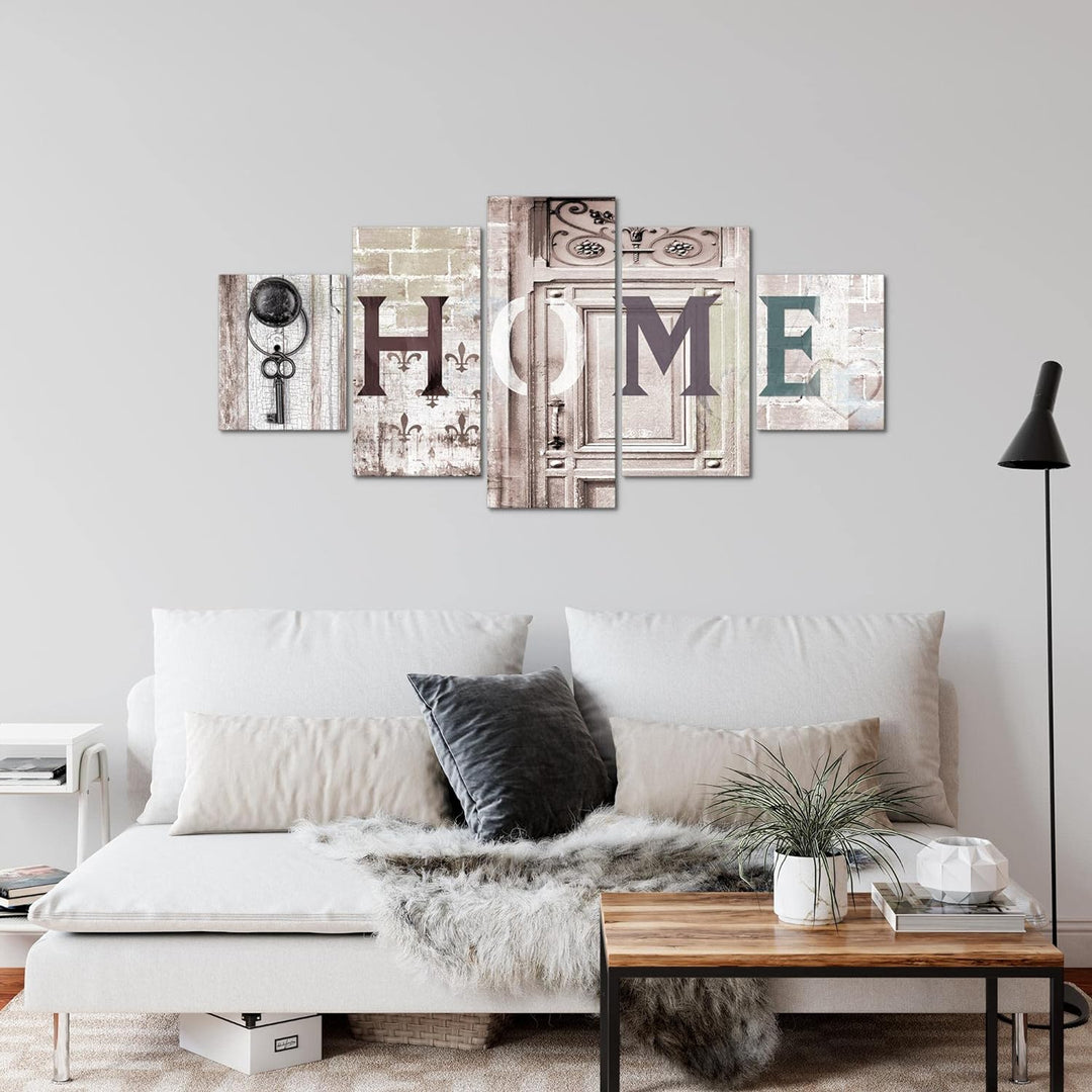 Runa Art Wandbilder Home Vintage 5 Teilig Bild auf Vlies Leinwand Deko Wohnzimmer Mit Spruch Beige B