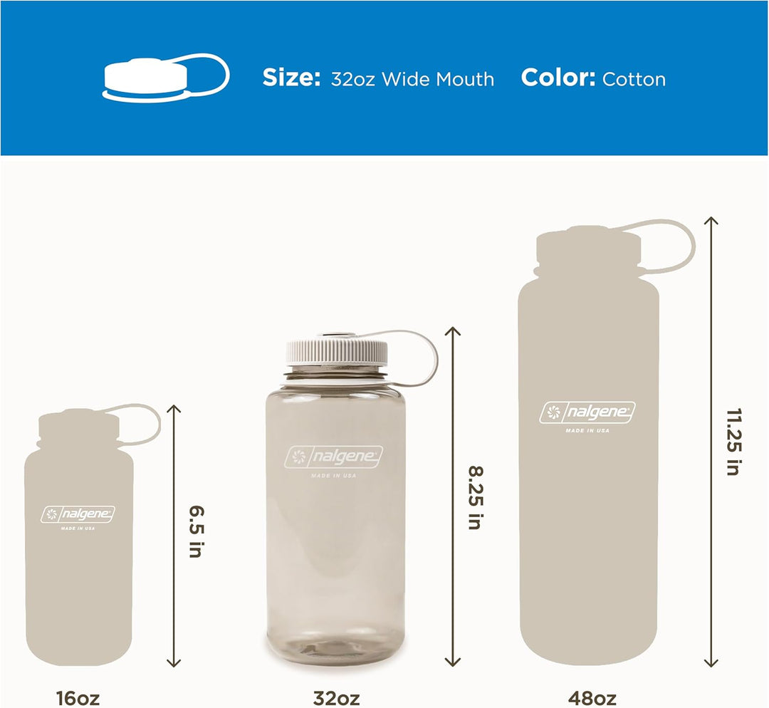 Nalgene Sustain Tritan BPA-freie Wasserflasche aus 50% Plastikmüll, 900 ml, breite Öffnung, Baumwoll