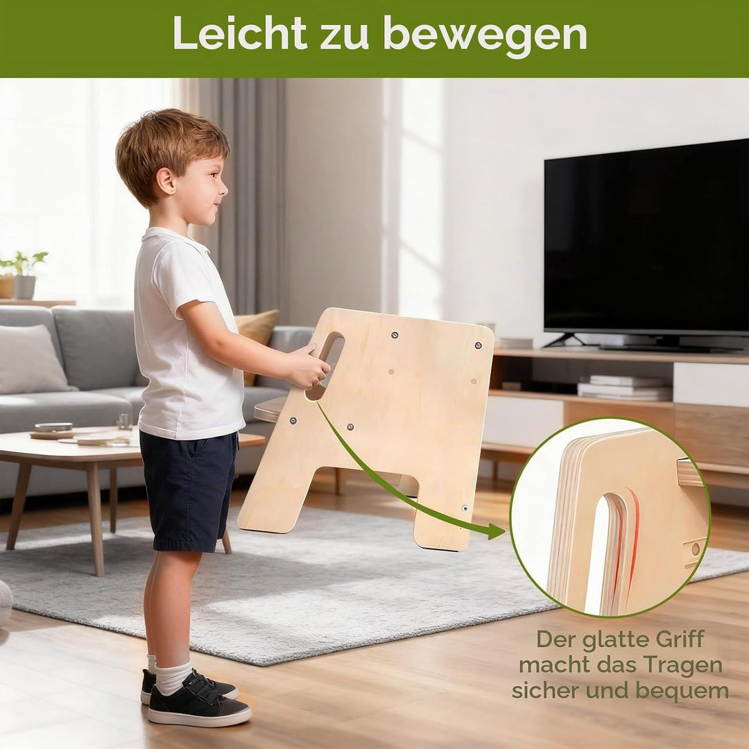 Tritthocker Kinder 2 Stufen,Fussbank Holz mit Griffen und Rutschfesten Fusspads,Stabiler Tritthocker