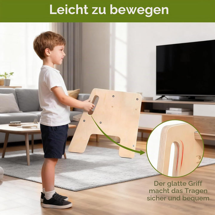 Tritthocker Kinder 2 Stufen,Fussbank Holz mit Griffen und Rutschfesten Fusspads,Stabiler Tritthocker
