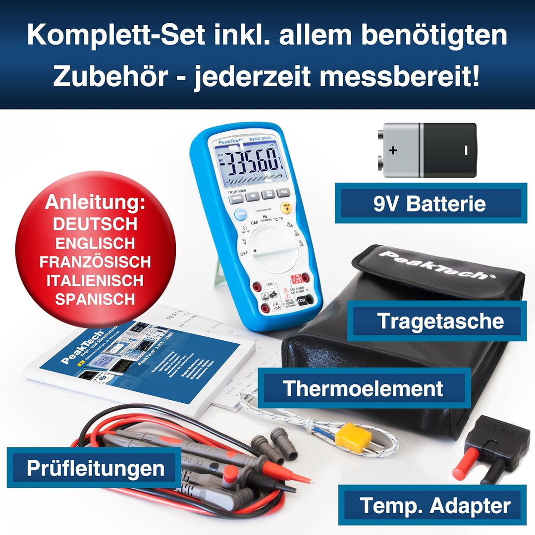 PeakTech P 3360 3360 – True RMS Digital Multimeter, Wasserdicht (IP67), 40000 Counts, Profi-Handmult