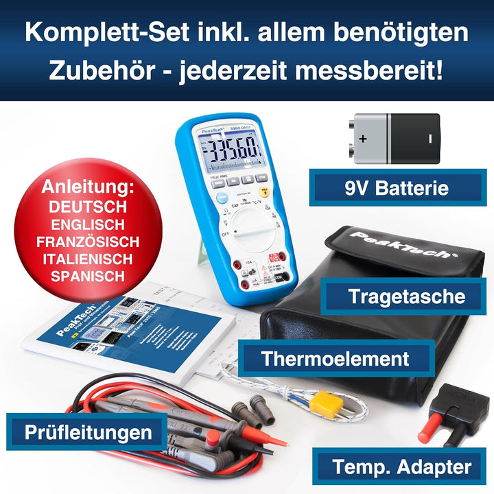 PeakTech P 3360 3360 – True RMS Digital Multimeter, Wasserdicht (IP67), 40000 Counts, Profi-Handmult