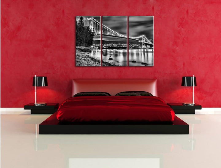 Pixxprint Lions Gate Bridge Vancouver als Leinwandbild/Grösse: 3 Teilig (120x80 cm) cm/Wandbild/Kuns