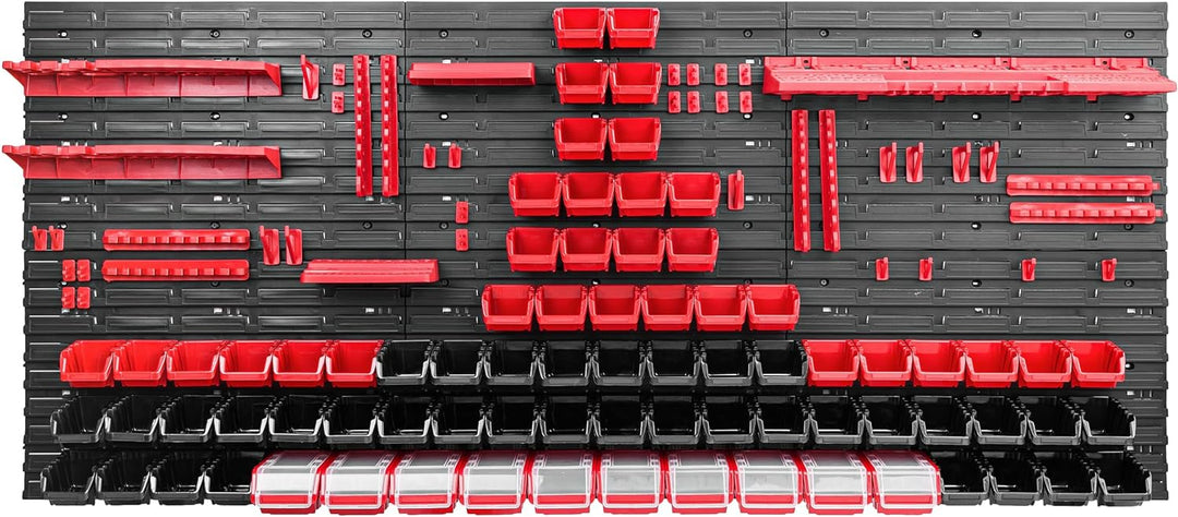 Lagersystem Werkstattregal | 172 x 78 cm | 78 stck. Box | Wandregal mit Werkzeughalterungen und Stap