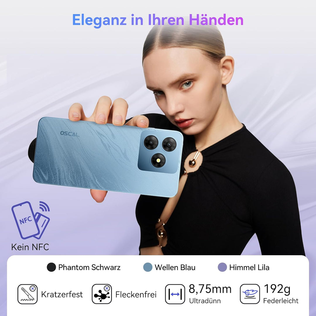 OSCAL Flat 2 Smartphone Ohne Vertrag, Android 15, 12GB+128GB/2TB TF Smartphones, 6.56'' HD+ 90Hz Han