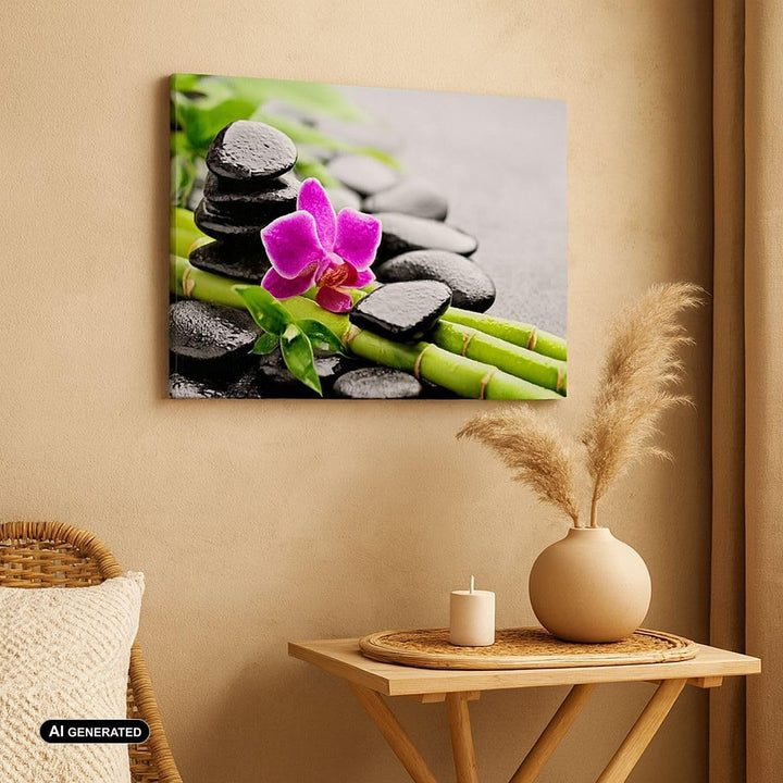 Bilder auf Leinwand 100x70cm Leinwandbild Pflanze Steine Bambus Spa Gross Wanddeko Bild Schlafzimmer