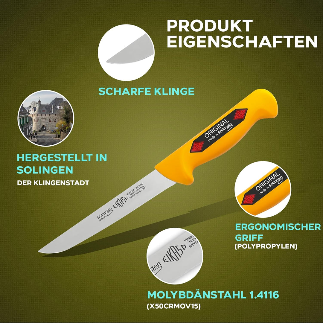 EIKASO Solingen Ausbeinmesser breite Klinge 21cm Klinge Steif Ausbeinmesser Fleischmesser Profi Soli