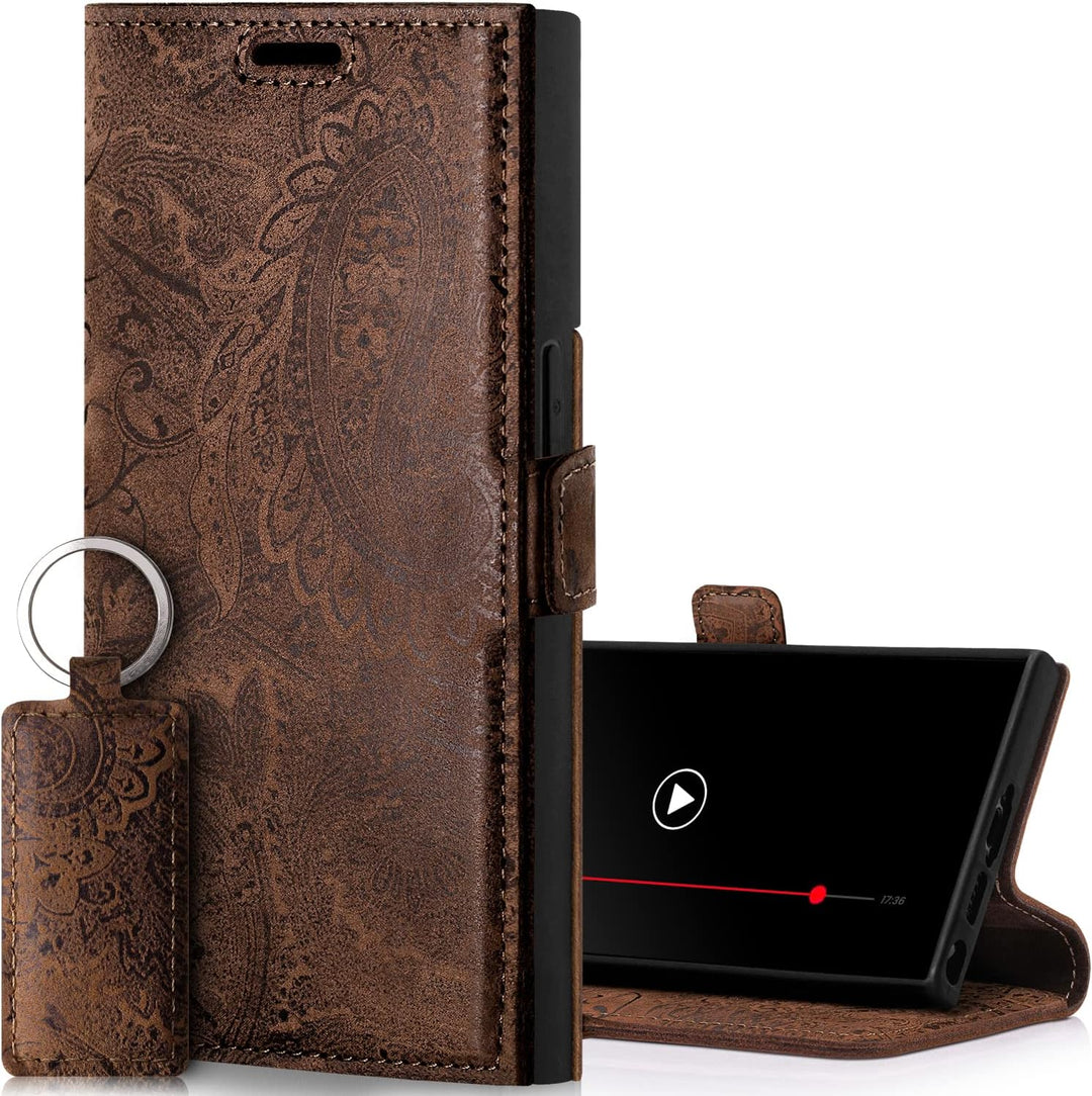 SURAZO Slim Magnet Handyhülle für Samsung Galaxy S23 Ultra Hülle Leder – Klappbare Echtleder Schutzh