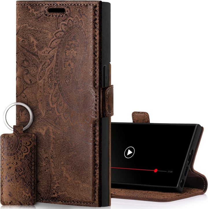 SURAZO Slim Magnet Handyhülle für Samsung Galaxy S23 Ultra Hülle Leder – Klappbare Echtleder Schutzh