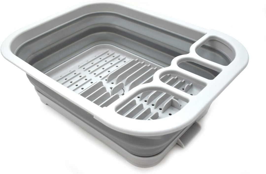 SAMMART Collapsible Plastic Dish Drainer with Drainer Board - Foldable Drying Rack Set - Portable Di