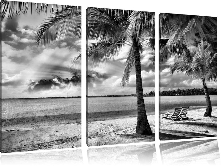 Pixxprint Liegestühle Strand als Leinwandbild/Grösse: 3 Teilig (120x80) cm/Wandbild/Kunstdruck/ferti