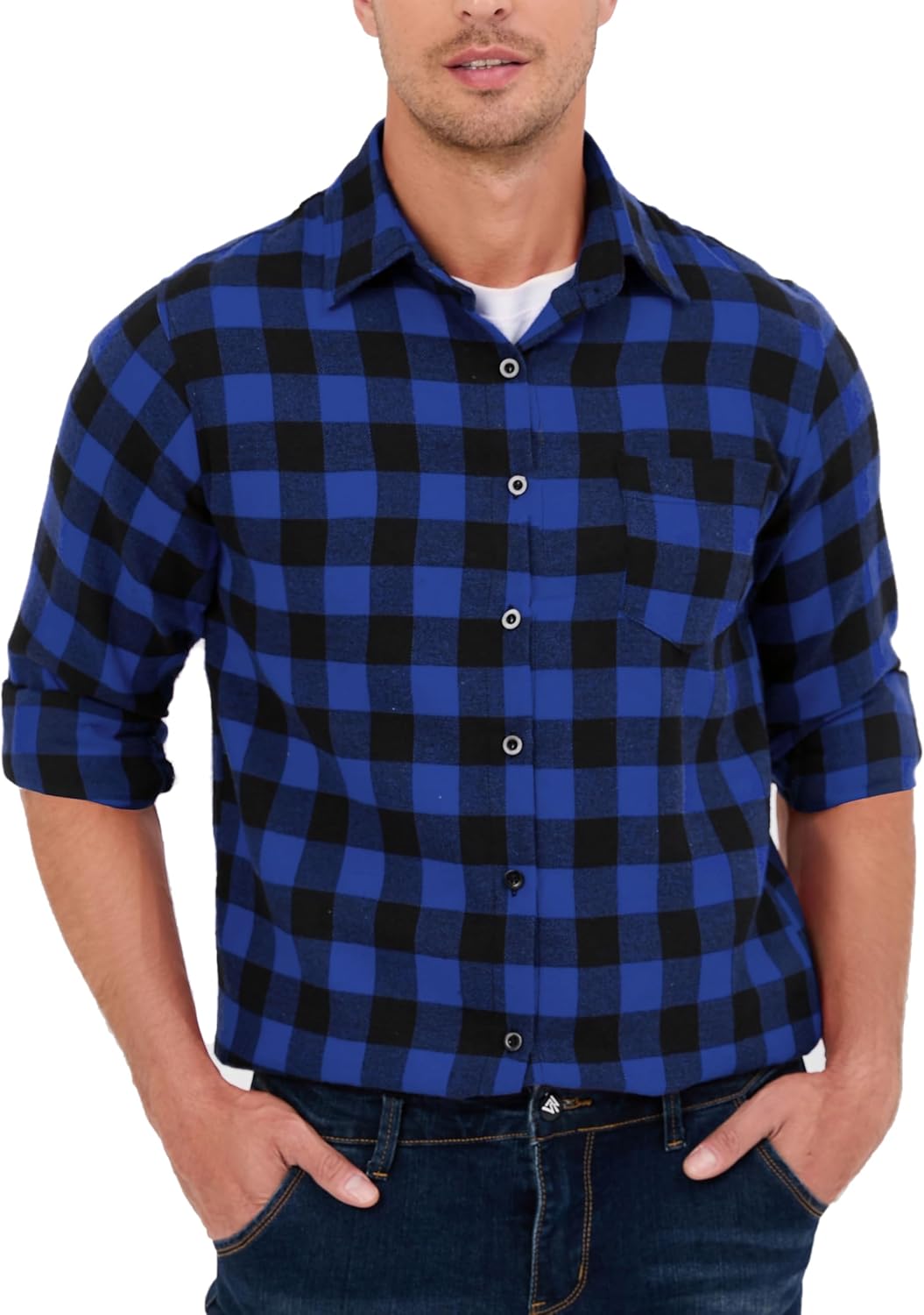 Yukiuiny Herren Holzfällerhemd 100% Baumwolle Langarm Kariertes Hemd Casual Button Down Flanell Frei