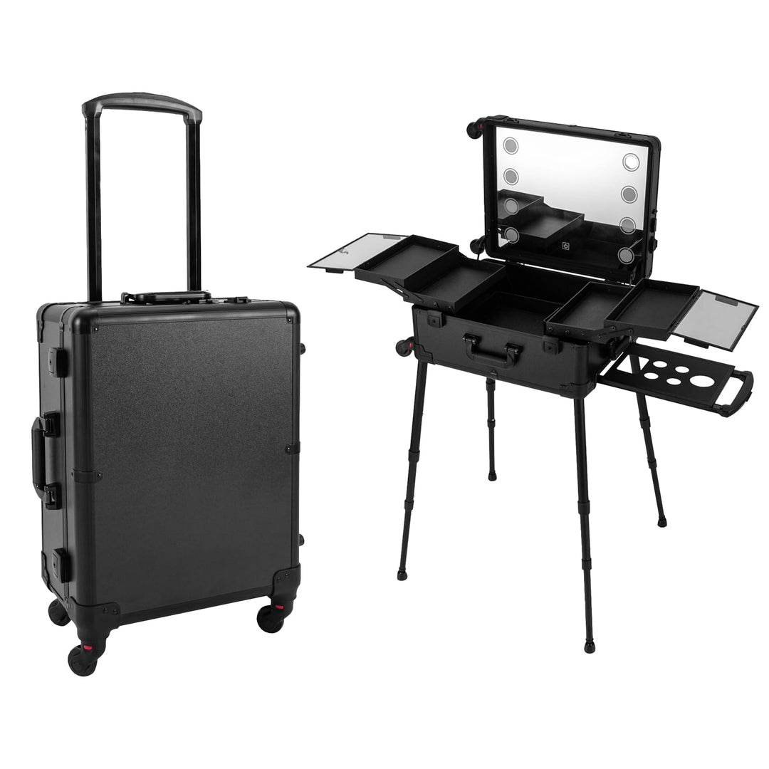 Profi Kosmetikkoffer Trolley, Multifunktional Schminkkoffer, Make Up Koffer mit Spiegel und LED Lich