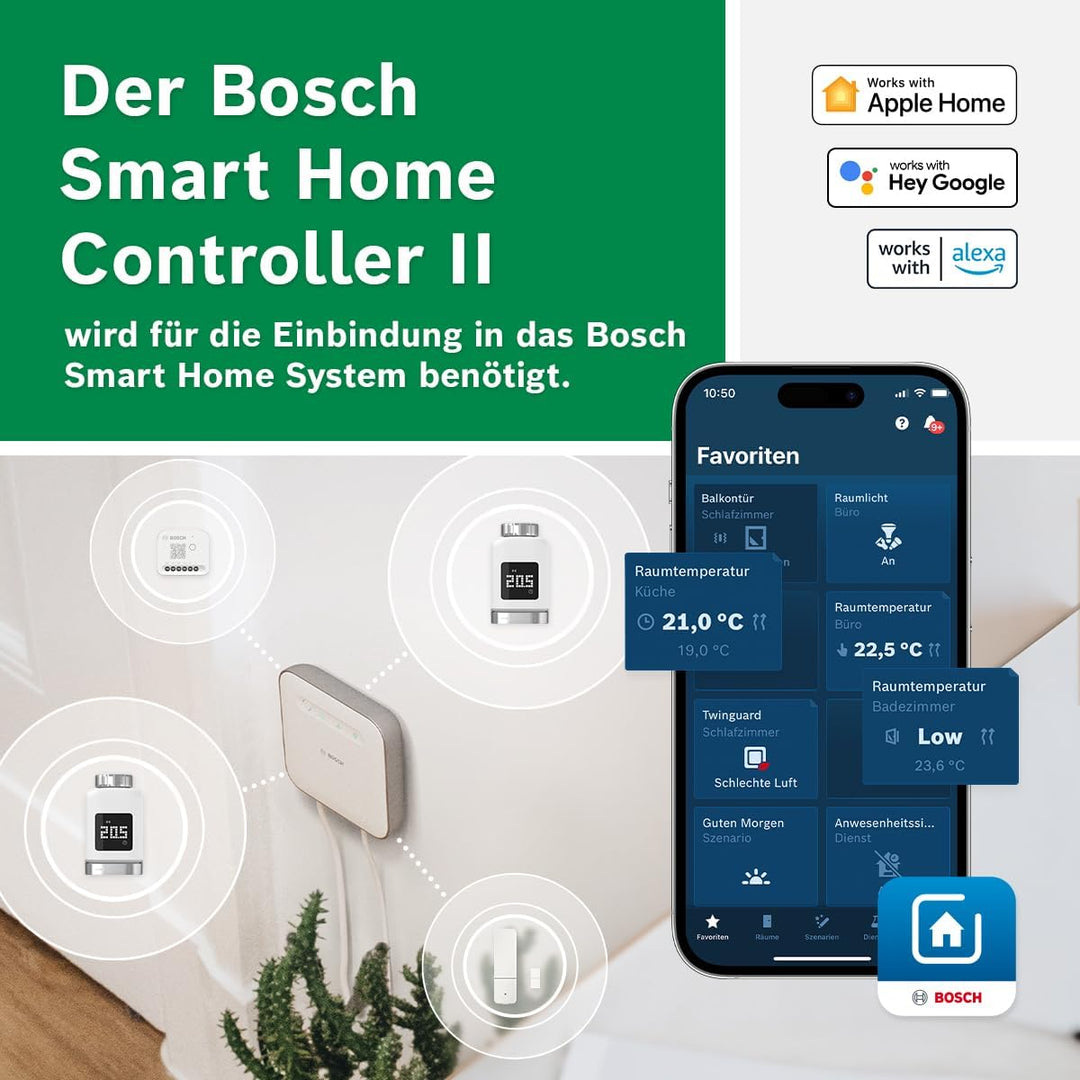 Bosch Smart Home Heizkörperthermostat II [+M], smartes Thermostat, Flexible Nutzung im Bosch Smart H