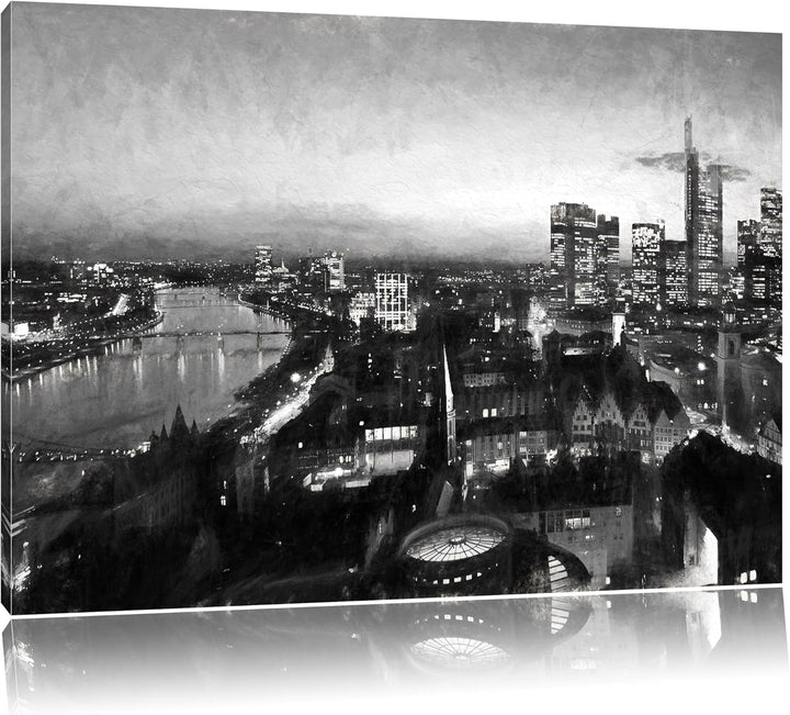 Pixxprint Frankfurt am Main Skyline Kohle Effekt, Format: 100x70 auf Leinwand, 100x70