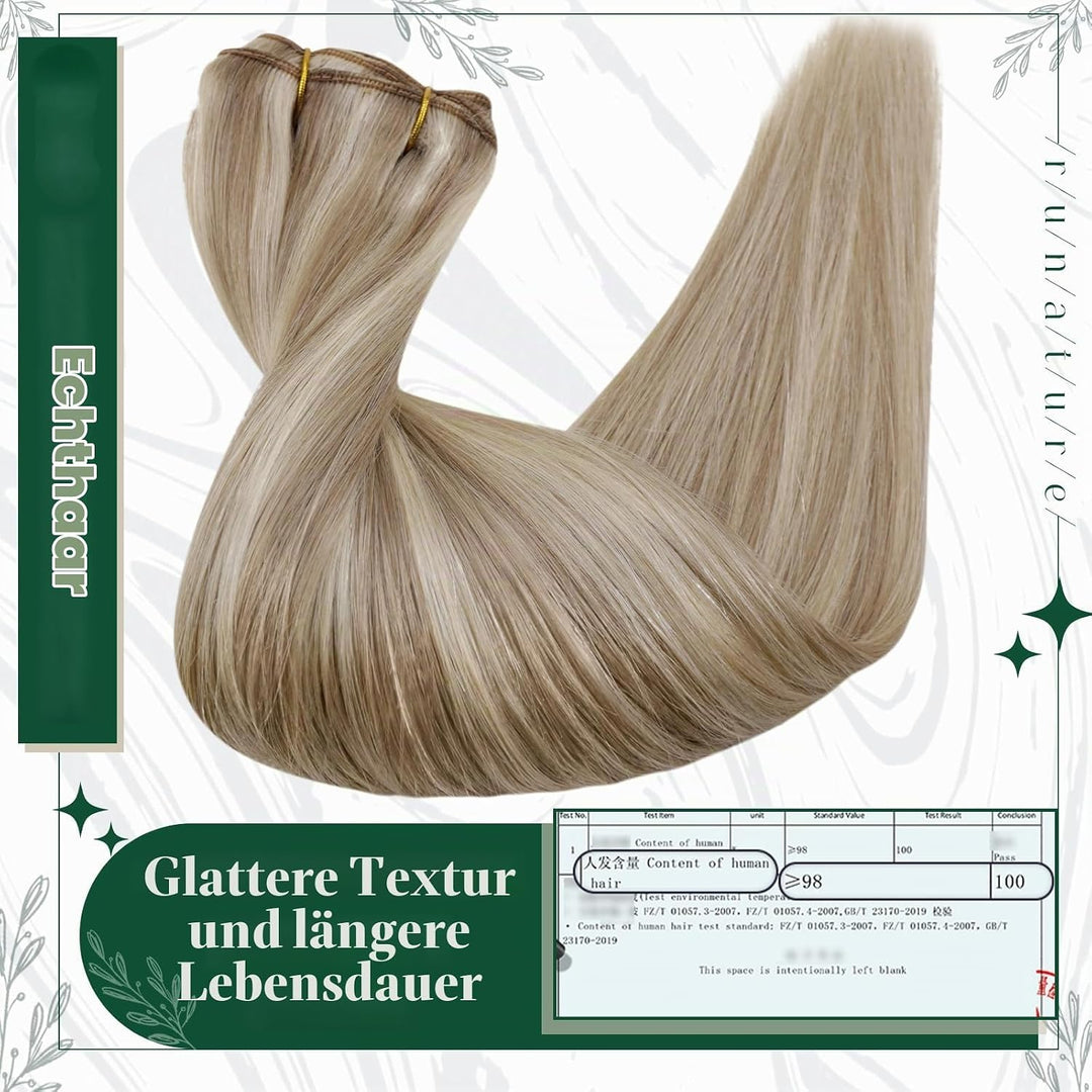 RUNATURE Clip Echthaar Extensions Naturliches Haarverlangerung Clip in Echthaar Glatt Extensions Cli