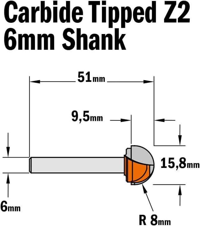 CMT Orange Tools 714.160.11 – Erdbeere Radio konvex HM S 6 D 16 R 8