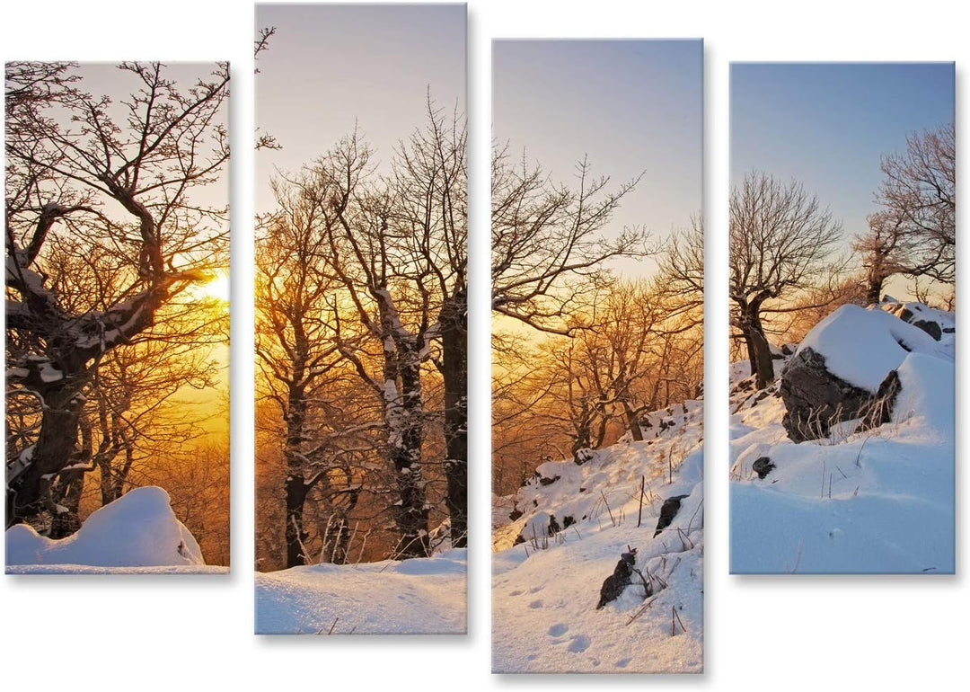 Bild Bilder auf Leinwand Winter im Wald bei Sonnenuntergang Wandbild Poster Leinwandbild RCE 130x80c