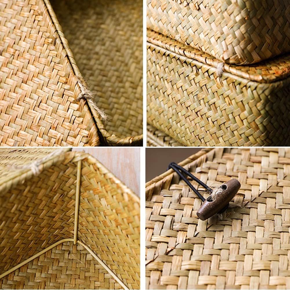 Rattankorb Aufbewahrungskorb aus Seegras Aufbewahrungsbox mit Deckel Dekobox Natürliches Material 3