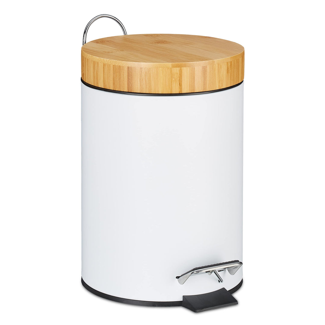 Relaxdays Mülleimer Bad, 3 l, Kosmetikeimer mit Absenkautomatik, Bambusdeckel, entnehmbarer Inneneim
